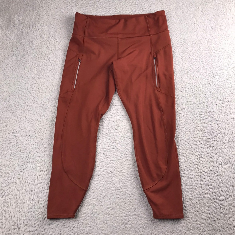Athleta Rainier Tight Legging Women L/P Orange Spice Fleece Lined Zip Pockets
